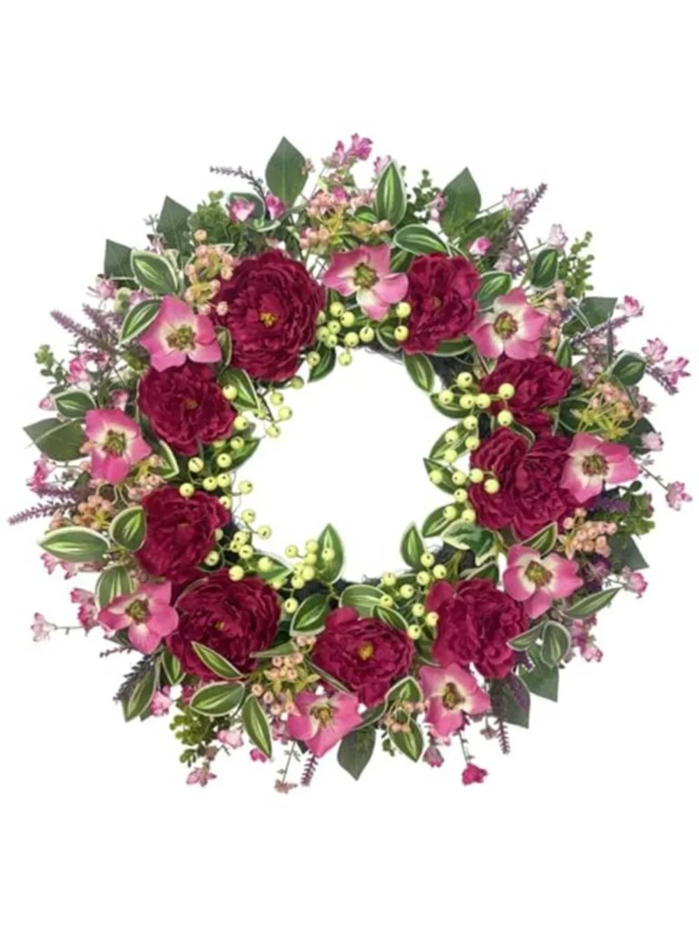 24-Inch Artificial Peony Wreath Berry & Floral Spring Wreath